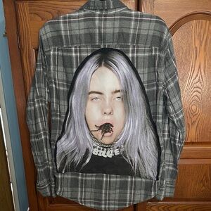 Billie Eilish graphic upcycled flannel tee made by me One of a Kind
